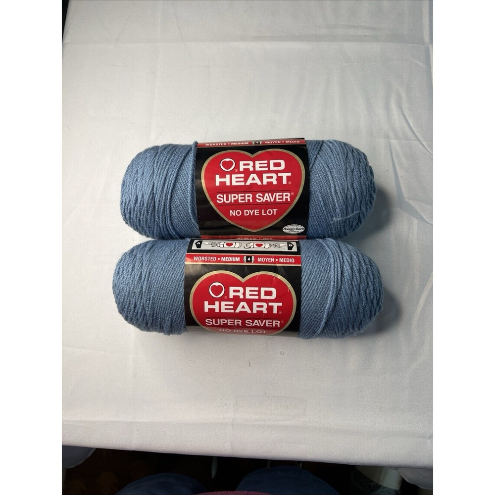 Red Heart Super Saver Yarn, Country Blue 2 Pack Skeins 7 oz 364 Yards Each